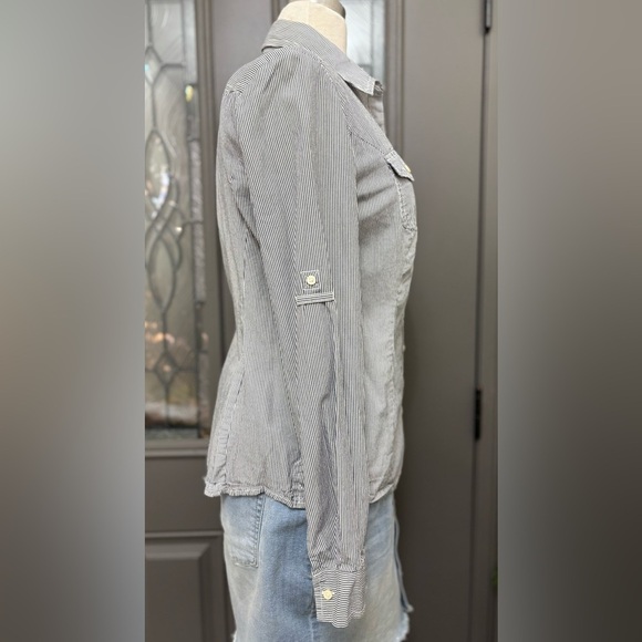 Tommy Hilfiger Women’s Black Pin Striped Long Sleeve Button Front | Size M - Picture 3 of 9